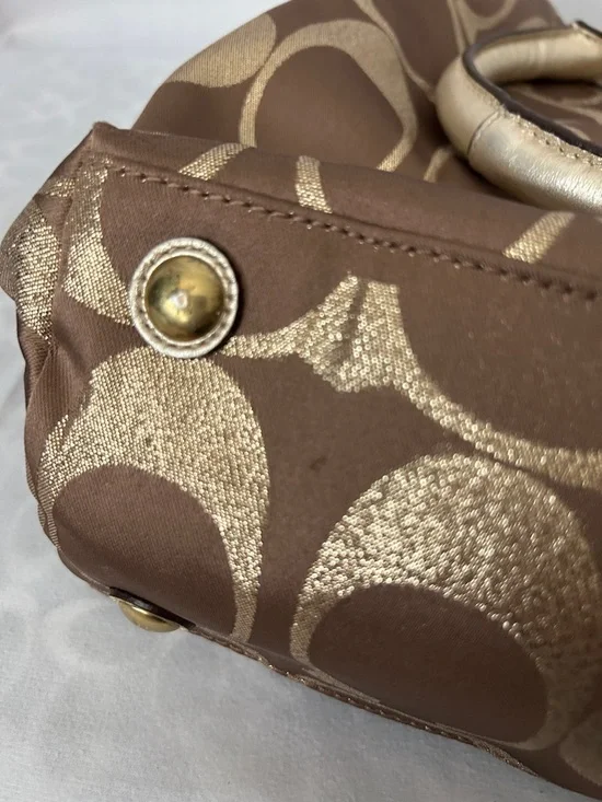 Coach Hampton Brown/Gold Signature Double Handles Travel Tote Bag Purse 🌺🌺 - Picture 14 of 14